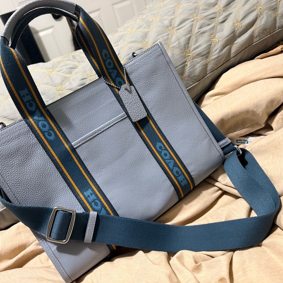 Coach blue Messenger Bag with Blue and Gold Strap with additional longer strap. - Picture 1 of 11